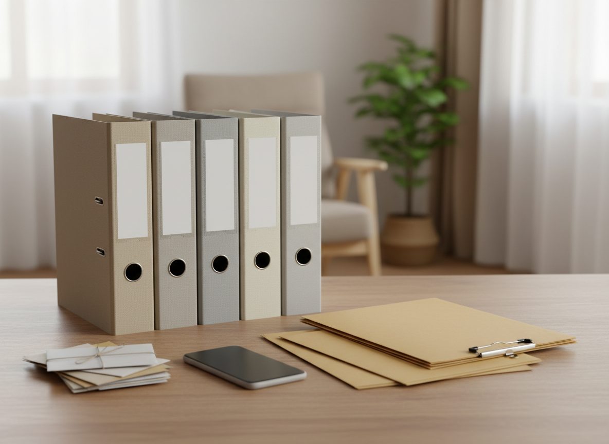 Neat folders on a tidy desk at home